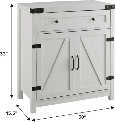 Vista 3 de Walker Edison Charleston - Gabinete con dos puertas de estilo granero, 30 pulgadas, color blanco cepillado