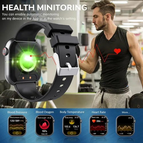 Vista 4 de Reloj inteligente para hombres y mujeres, reloj inteligente con monitor de presión arterial, monitor de frecuencia cardíaca, temperatura corporal