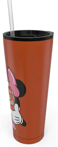 Vista 2 de Zak Designs Disney Minnie Mouse - Vaso de viaje de acero inoxidable con aislamiento al vacío con tapa a prueba de salpicaduras, incluye popote