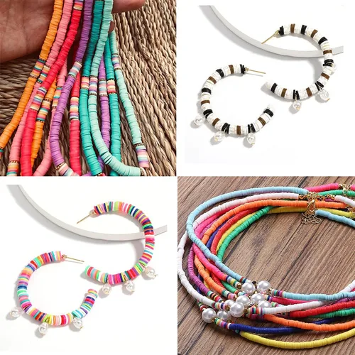 Vista 4 de 3000 cuentas redondas planas de polímero de vinilo Heishi cuentas de arcilla polimérica para hacer joyas, collares, pulseras y aretes (01-blanco)