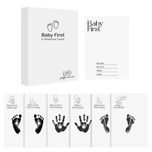 Vista 10 de Little Lullaby - Tarjetas de hitos sin tinta para manos y huellas, kit de almohadilla de tinta para recuerdos para bebé recién nacido (paquete de 6)