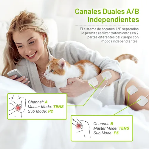 Vista 5 de AUVON Unidad TENS EMS de doble canal, 24 modos, estimulador muscular para aliviar el dolor, masajeador de máquina TENS recargable con 12