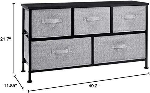 Vista 3 de Amazon Basics Unidad organizadora de almacenamiento de tela extra ancha con 5 cajones para armario, color negro