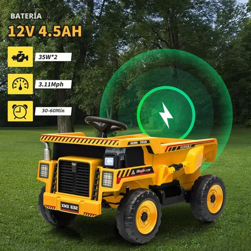 Vista 2 de Camión volquete de 12 V para niños, juguete eléctrico para niños pequeños Amarillo