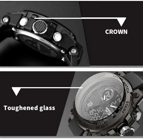 Vista 4 de BOSHIYA Reloj militar para hombre, resistente al agua, con alarma de fecha, cronómetro, multifunción, táctico, LED, esfera grande
