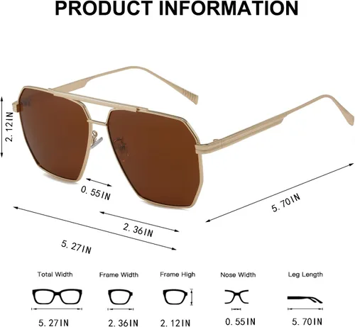 Vista 5 de BUTABY Lentes de sol retro para mujeres y hombres, vintage, de gran tamaño, cuadrados, clásicos, polarizados, marco de metal, UV400