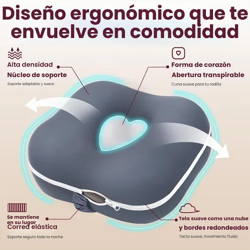 Vista 5 de Almohada de rodilla de espuma viscoelástica para dormir de lado, almohada de apoyo con diseño de recorte de corazón y correa ajustable, almohada