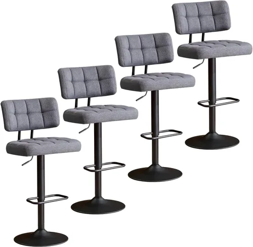 Vista 13 de Juego de 2 taburetes de bar giratorios de altura ajustable, taburetes de barra de tela de lino sin brazos con reposapiés para cocina, hogar, bar