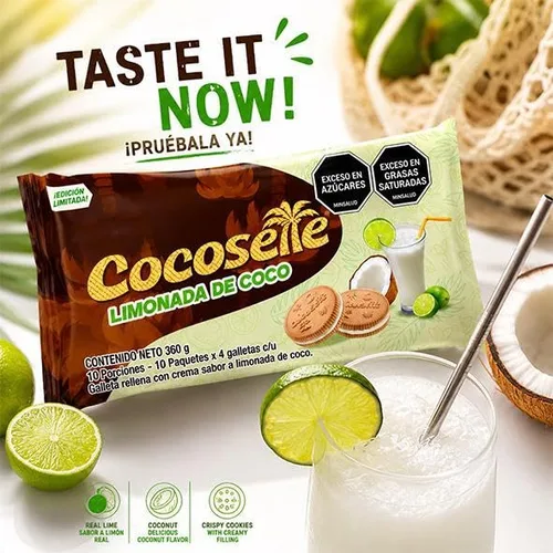 Vista 5 de Galletas sándwich rellenas de crema de coco y lima, paquete de 2, edición limitada, sabor limonada de coco, 20 paquetes individuales de bocadillos