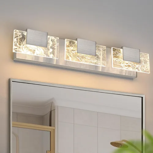 Vista 14 de Luz LED para Tocador de Baño: Accesorios de Iluminación Modernos de Acrílico en Dorado Cepillado de 16 pulgadas - 2 Luces Contemporáneas de Acabado