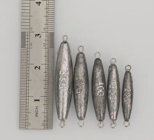 Vista 3 de Kit de plomos de arrastre en línea, pesos de pesca de doble anillo, balas de plomo/oliva para pesca de agua salada y agua dulce