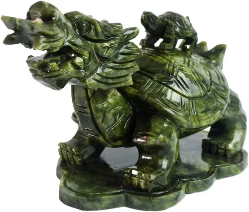 Vista 7 de LILOVE Feng Shui chino gran tortuga de dragón de jade verde para la riqueza estatua escultura figuritas