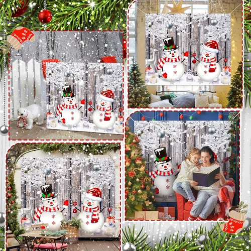 Vista 6 de Qeeenar Pancarta de Muñecos de Nieve para Puerta de Garaje, Decoración de Invierno, Cubierta de Garaje de Vacaciones, Cubierta de Puerta Grande