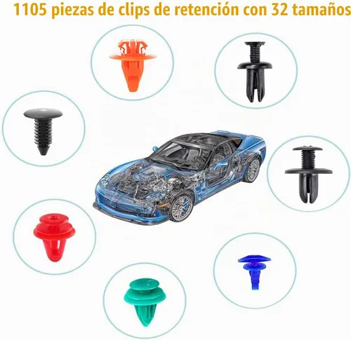 Vista 7 de Uolor - Kit de 1240 clips de retención de empuje para coche y cierres automáticos, 32 tamaños más populares, remaches de defensa de parachoques