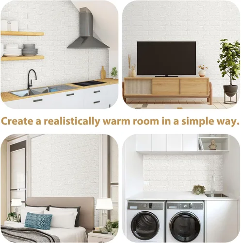 Vista 7 de JOLOV 10 piezas de paneles de pared 3D para despegar y pegar - espuma PE autoadhesiva de bricolaje, impermeable, perfecta para decoración de paredes