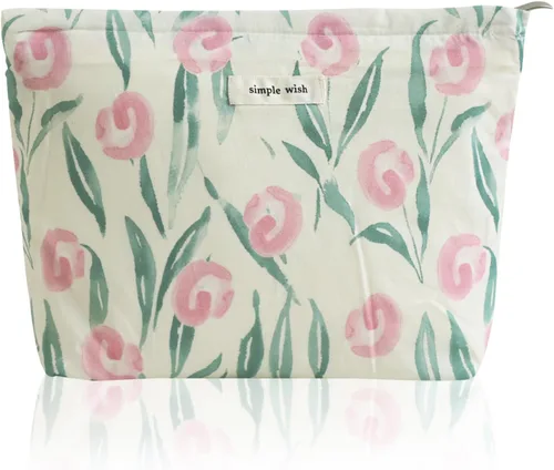 Vista 19 de Wudygirl Bolsa de maquillaje de lona para mujer, organizador estético de maquillaje, bolsa de maquillaje de viaje, bolsa de aseo para bolso, bolsa