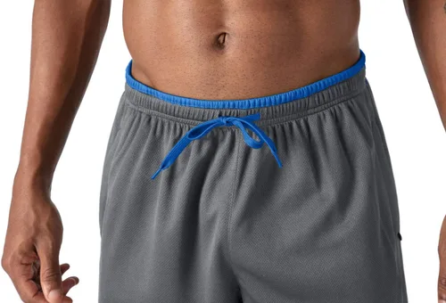 Vista 5 de EKLENTSON Pantalones de malla para hombre con cintura elástica con cordón y parte inferior abierta, Gris/ Azul