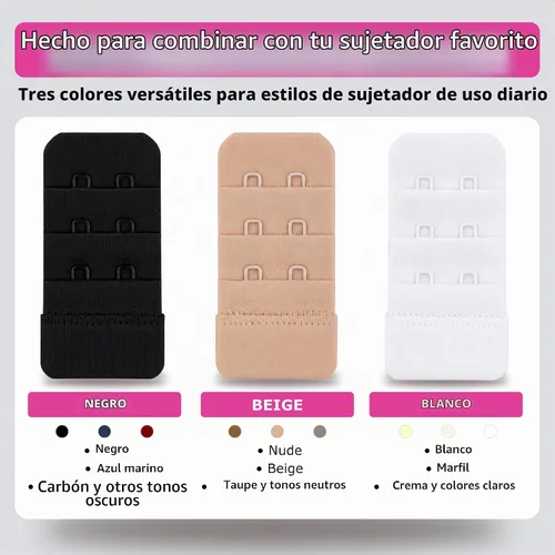 Vista 8 de Brah! Extender: 2 & 3 Hook Bra Extenders Strap, White/Beige/Black for Women