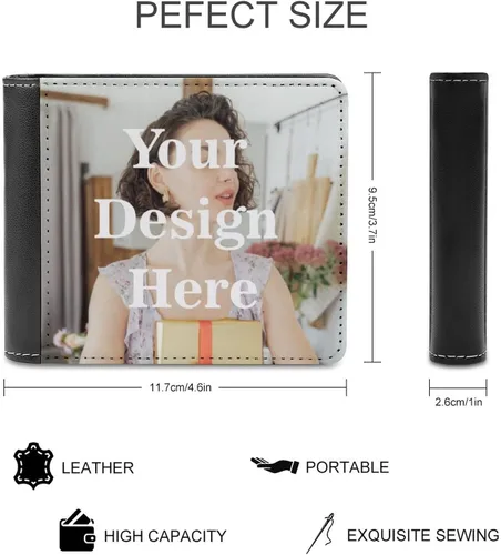 Vista 2 de Carteras personalizadas para hombres con tus fotos, billetera con imágenes personalizadas para hombres, marido, novio, papá, hijo, tío amigo, negro