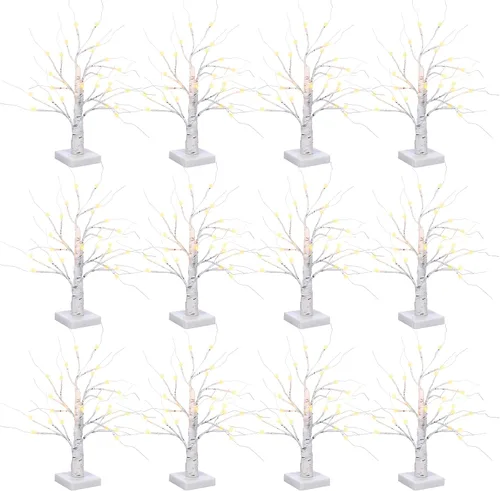 Vista 9 de Macarrie 4 piezas árbol de abedul con luces LED, decoraciones de Navidad y boda, mini ramas artificiales blancas iluminadas para mesa, funciona