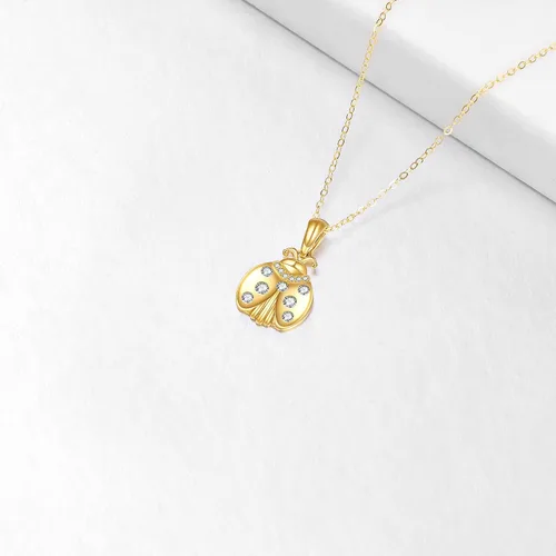 Vista 5 de KECHO Collar de mariquita de oro de 14 quilates para mujer, regalo de joyería de mariquita de oro real, 16 pulgadas + 2 pulgadas, Yellow Gold, Circón