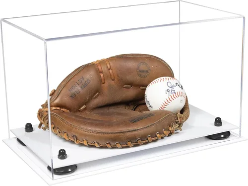 Vista 142 de Better Display Cases Vitrina de guantes de béisbol de acrílico transparente con elevadores negros (A011/V16)