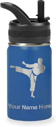 Vista 67 de Botella de agua personalizada LaserGram, Karate Man, de acero inoxidable con aislamiento al vacío de doble pared con tapa abatible, regalo grabado