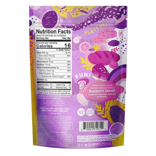 Vista 2 de Suncore Foods Lila Taro Yam Powder 5oz (batata morada) Sin gluten