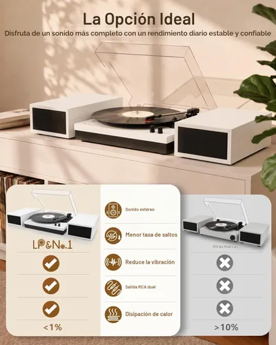 Vista 6 de Reproductores de discos de vinilo con 2 altavoces externos y tocadiscos Bluetooth, color blanco 01-Cuero blanco