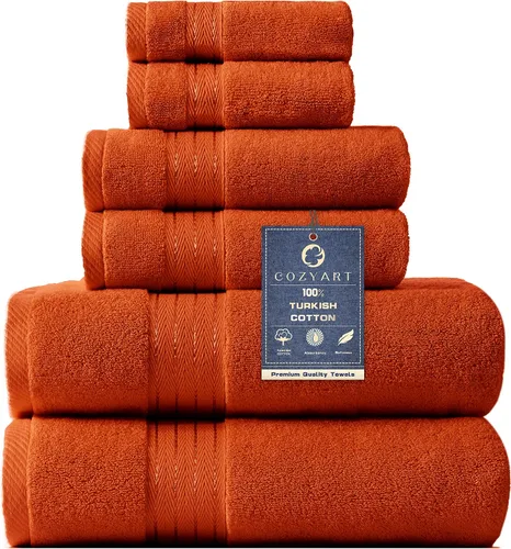 Vista 27 de COZYART - Juego de 6 toallas de baño de algodón turco, color azul claro, suaves, altamente absorbentes y duraderas, 19.17 oz/yd², incluye 2 toallas