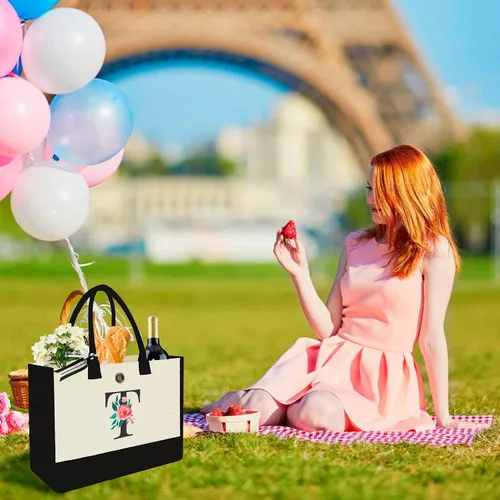 Vista 7 de Bolsa de lona con inicial, regalos de cumpleaños personalizados para mujer, Negro -, Letra Y