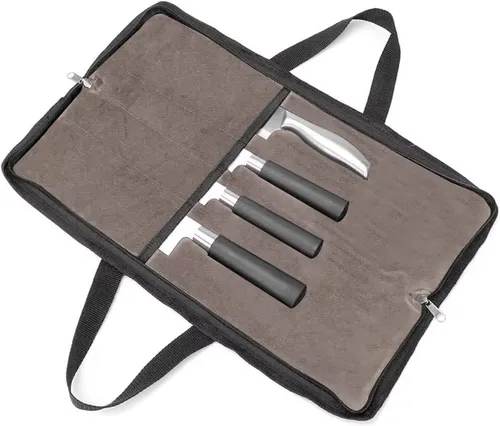 Vista 9 de Rollo de cuchillos, bolsa resistente para cuchillos, estuche de lona encerada con 4 ranuras para cuchillos y herramientas de cocina, bolsa