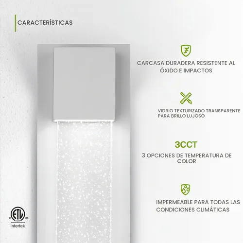 Vista 3 de ASD 13" LED Outdoor Wall Lantern Seeded Glass, Porch, Entryway White Blanco