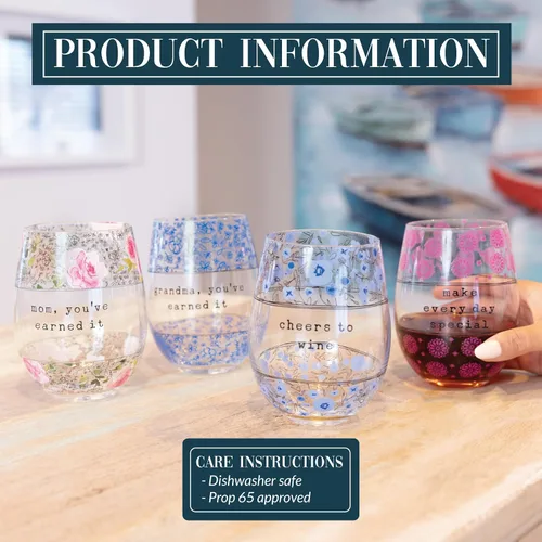 Vista 6 de Pavilion Gift Company - Vaso de vino sin tallo de 18 onzas para mamá, regalos para mamá de hija, hijo, niños, regalos del día de la madre para mamá