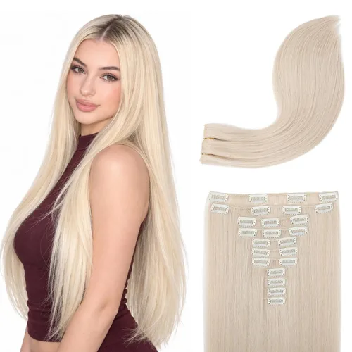 Vista 19 de REECHO Extensiones de cabello, 11 piezas de extensiones de cabello con clip de 24 pulgadas de largo, lacio, HE005, extensiones sintéticas naturales