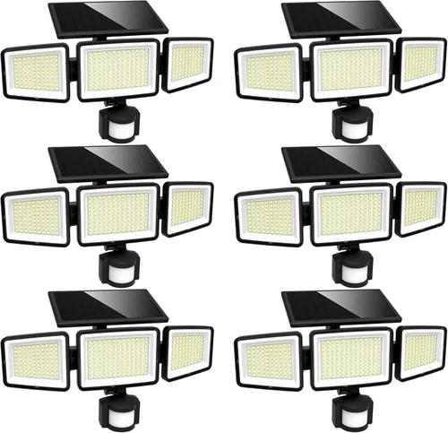Vista 10 de UME Luces solares para exteriores, 302 LED, 3000 lúmenes, IP65, impermeable, sensor de movimiento, luces de inundación de 3 cabezales, 270 ángulo