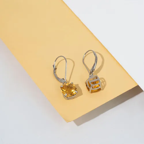 Vista 5 de Parade of Jewels - Aretes colgantes de oro blanco o amarillo de 14 quilates para mujer con piedras natales de 0.31 pulgadas, Metal Gema