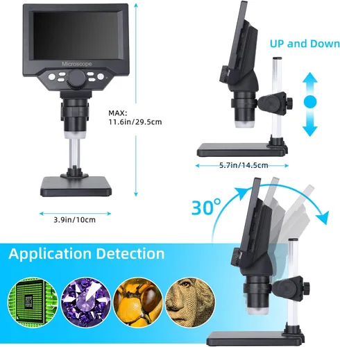 Vista 7 de Koolertron Microscopio digital LCD de 5.5 pulgadas, aumento de 8MP 1-1000X, 8 luces LED, batería recargable, grabación de video para reparación
