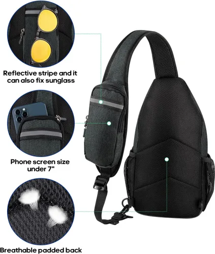 Vista 117 de Waterfly - Mochila cruzada tipo bandolera para viajes y caminatas, bolsa de pecho, Gris, talla única