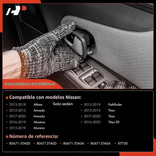 Vista 2 de A-Premium Manija de puerta interior delantera o trasera izquierda del conductor compatible con Nissan Altima 2013-2018, Pathfinder, Armada, Maxima