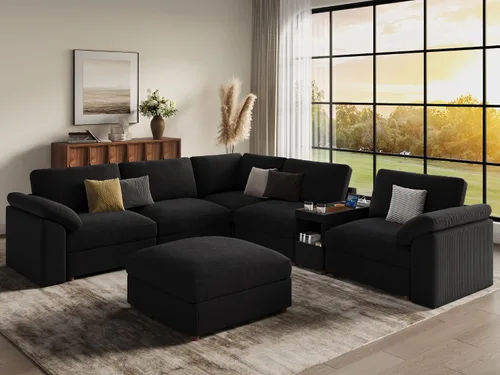 Vista 133 de EASE MOOSE Sofá modular verde seccional de gran tamaño en forma de L Pana verde