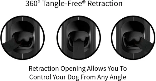 Vista 4 de TUG Monochrome XL 360° Correa retráctil libre de enredos para perros 26 pies de cinta de nailon resistente Freno de una sola mano, pausa y Negro