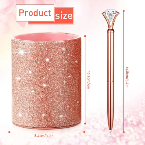 Vista 2 de BBTO Portalápices con 6 bolígrafos de diamantes brillantes, tazas para lápices para escritorio, organizador de escritorio con purpurina, soporte