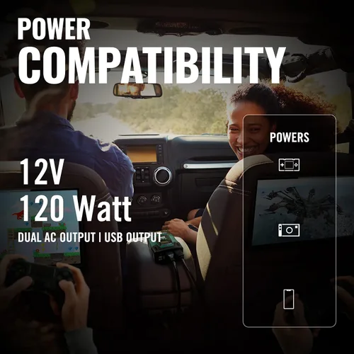 Vista 6 de Battery Tender Inversor de corriente de 120 vatios, inversor de coche de 12 voltios CC a 115 voltios de CA con adaptador de coche USB dual de 5