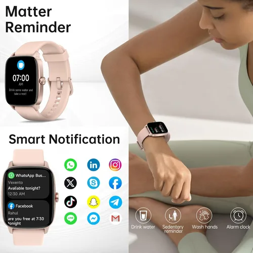 Vista 3 de Relojes inteligentes para mujeres y hombres con llamada Bluetooth y voz AI, monitor de actividad física HD de 1.85 pulgadas con monitor de sueño