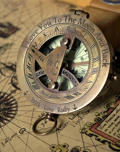Vista 2 de Personalized engraved sundial compass, Fathers Day gift, Unique for Dad Gift for all occasions, Christmas, New year, Graduation, Love gift, Get well