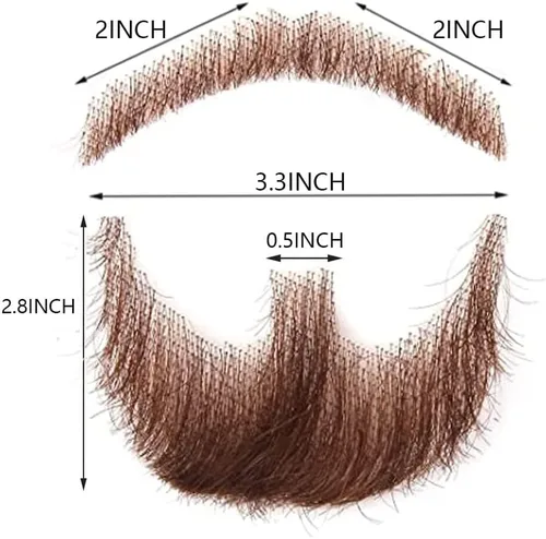 Vista 4 de CLIONE Disfraz de barba falsa, pelo facial, bigote de cabra falso, 100% cabello humano, barba con adhesivo atado a mano, maquillaje, barba de encaje