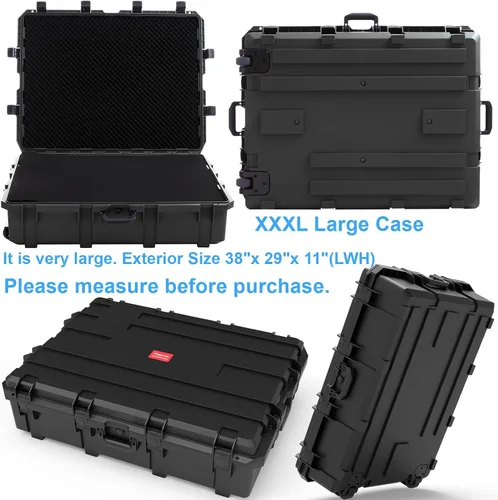 Vista 5 de Regetek Funda rígida impermeable de 38 x 29 x 11 pulgadas, funda rígida con ruedas, espuma personalizable, 3 asas grandes, para cámaras, equipos