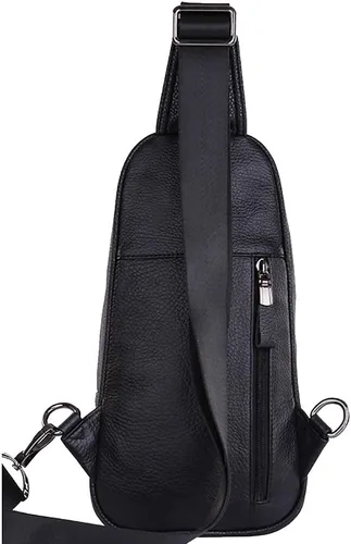 Vista 2 de Mochila estilo bandolera de piel para hombres y mujeres, bandolera de hombro, al pecho, mochila de uso diario para viajes, al aire libre