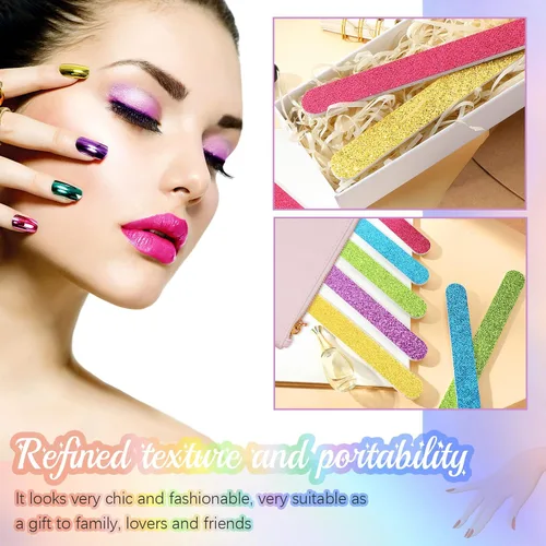 Vista 7 de Mixweer 50 limas de uñas con purpurina, tiras coloridas a granel, 7.01 x 0.75 pulgadas, para manicura y pedicura, limador de doble cara para mujeres